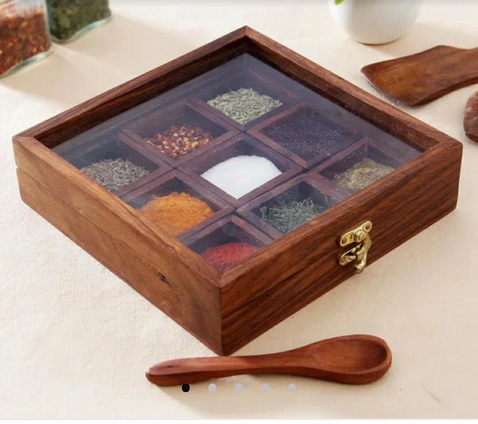 Indian Wooden Spice Box With 9 Spices Hungry Hindu   Wood Spice Box 